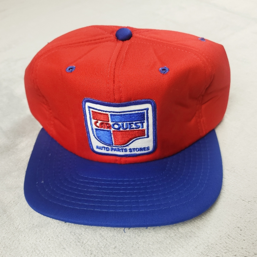Vintage Carquest Hat Cap Snap Back Red Blue Adjustable Mens 90s Retro Mechanic